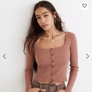 Madewell Size Medium Rosseau Square-Neck Crop Cardigan Top NWT